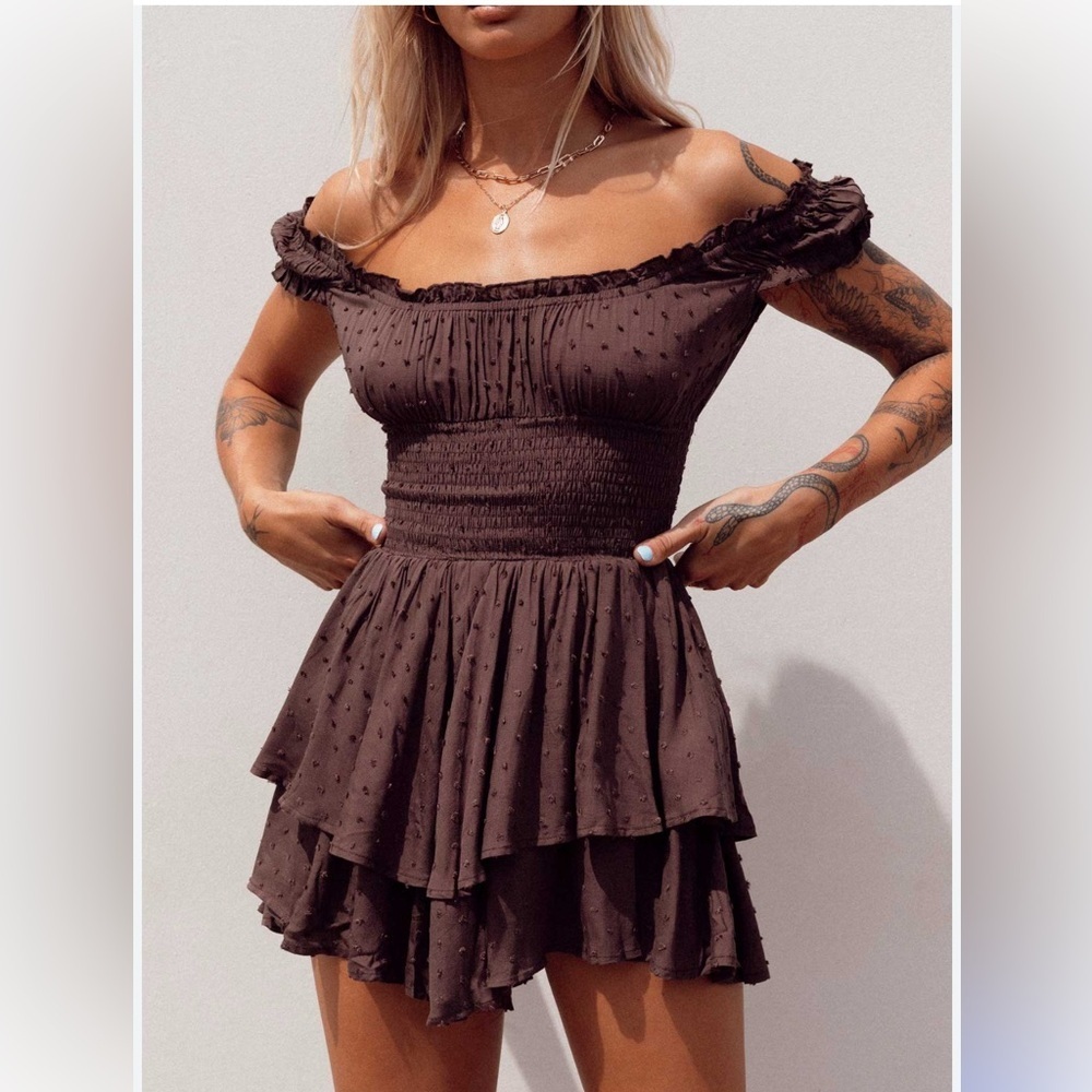 Princess Polly Love Galore Chocolate Brown Smocked Romper Boho Cottagecore